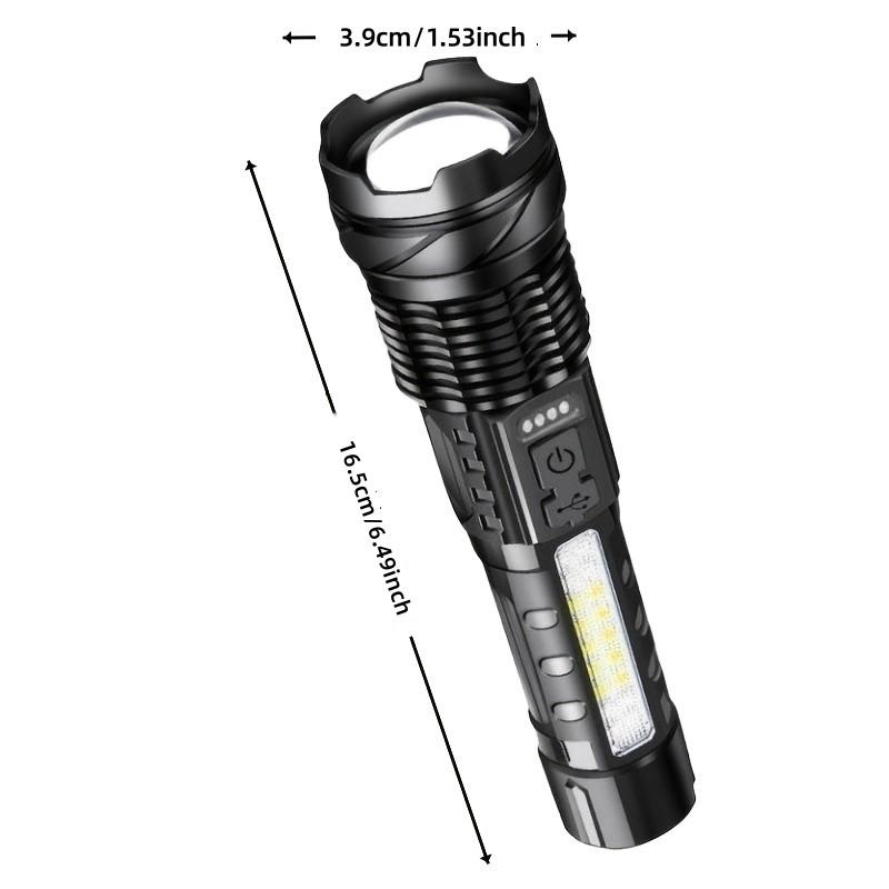 Strong Light Flashlight  Lighting More 1Mile Lasts 8 Hours Emergency Lighting White Flashlight With Red &Blue Alarm Lights Camping Gadgets 2024 Waterproof Rechargeable Flashlight Mountain Climbing Outdoor Night Road Garden Lighting