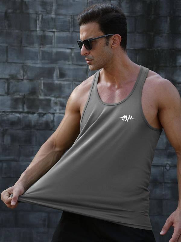 Men's Regular Fit Solid Color Scoop Neck Sports Tank Top, Casual Breathable Quick Drying Sports Vest, Summer Sports Clothing for Men