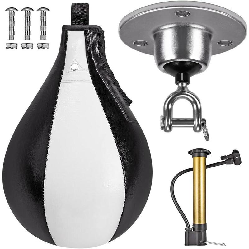 Boxing Speed Bag Kit & Boxing Speed Bag - Premium Leather Bag with 360? Swivel and Inflator - Easy to Install and Use - Improve Your Speed and Reflexes