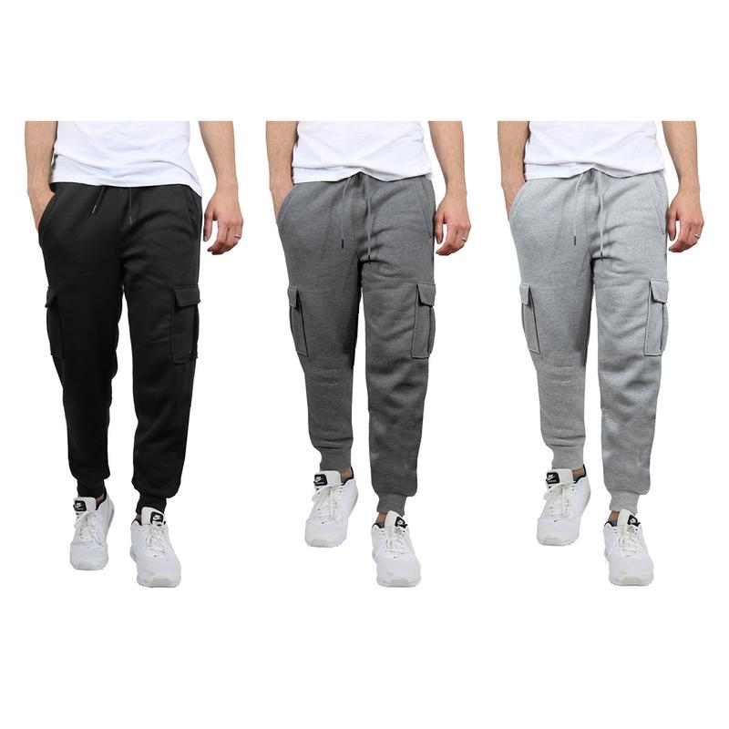 Men's 3 Pack Fleece Active Athletic Jogger Sweatpants with Drawstring Sizes S-2XL