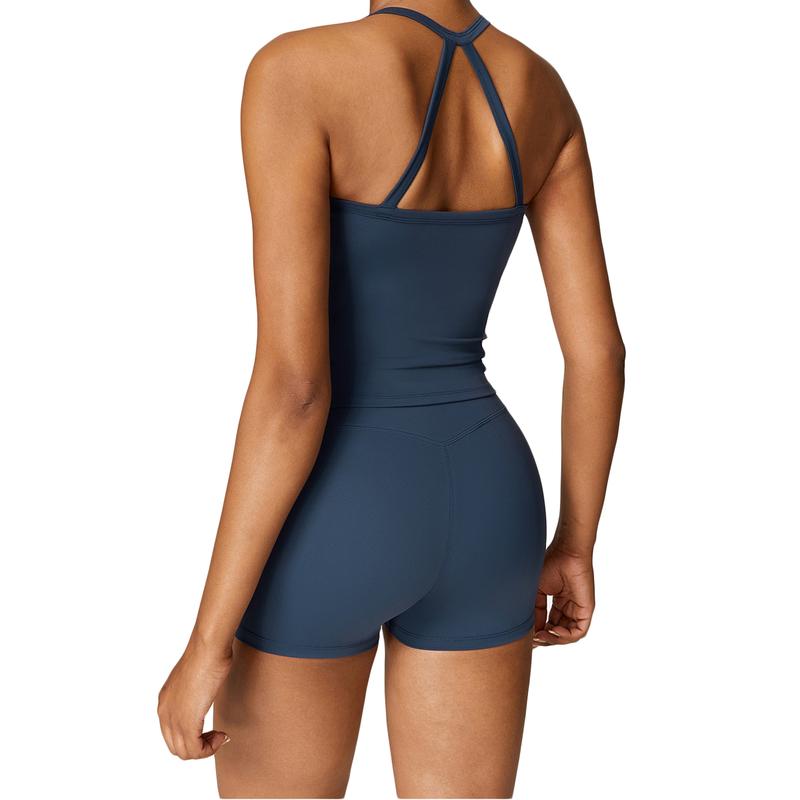 Women's Fashion Sporty Fitness Sleeveless Short Jumpsuit,Solid Color Skinny Fit Romper, Woman Jumpsuit