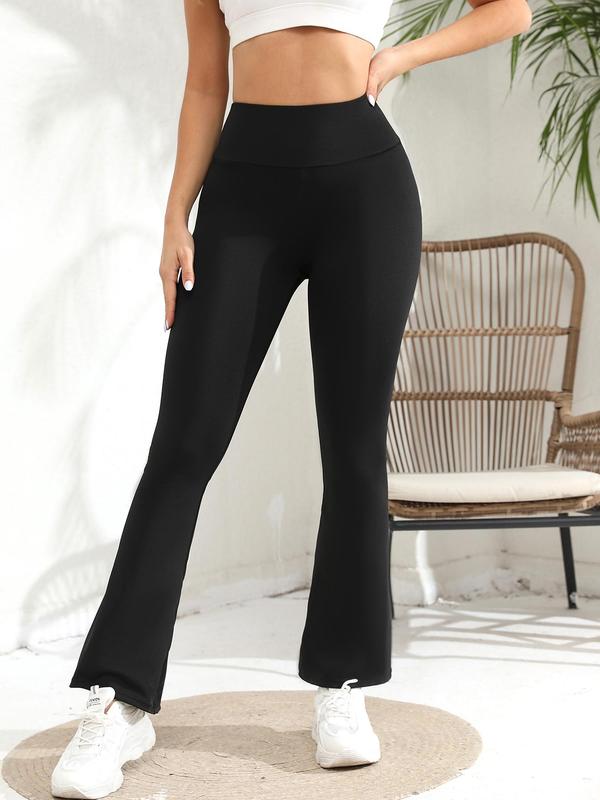 Women's Solid High Waist Flare Leg Sports Tummy Control Leggings, Gym Clothes, Casual Comfy High Stretch Seamless Bell Bottom Skinny Pants, Sportswear Bottoms, Women Workout Clothes, Fall Outfits 2024