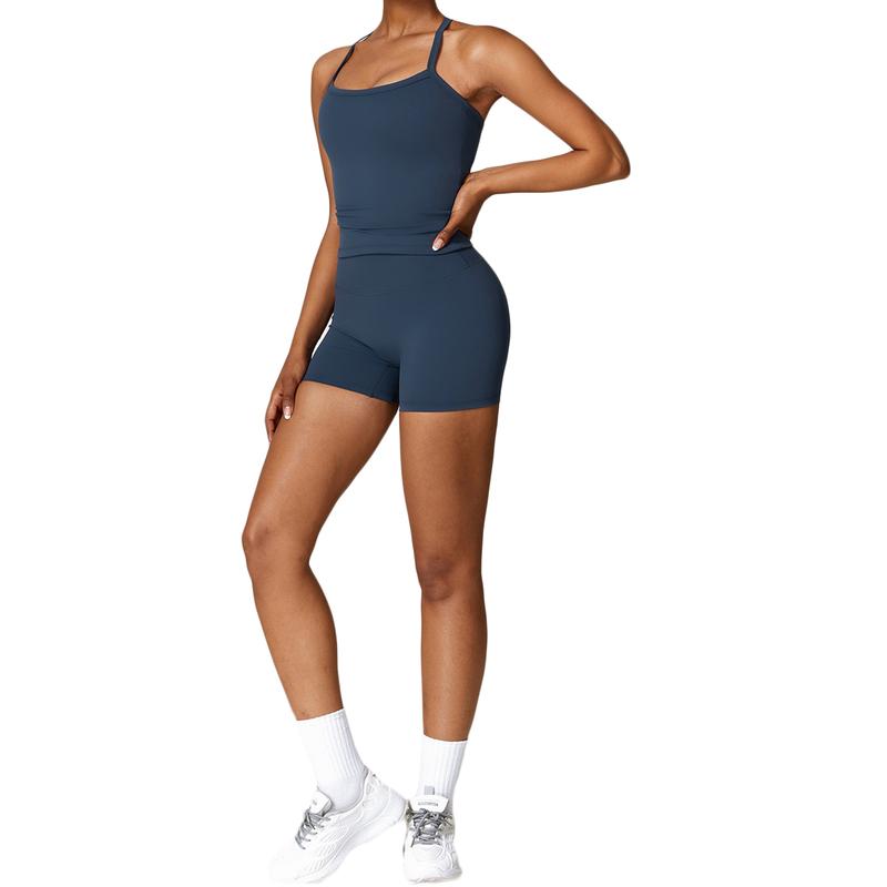 Women's Fashion Sporty Fitness Sleeveless Short Jumpsuit,Solid Color Skinny Fit Romper, Woman Jumpsuit