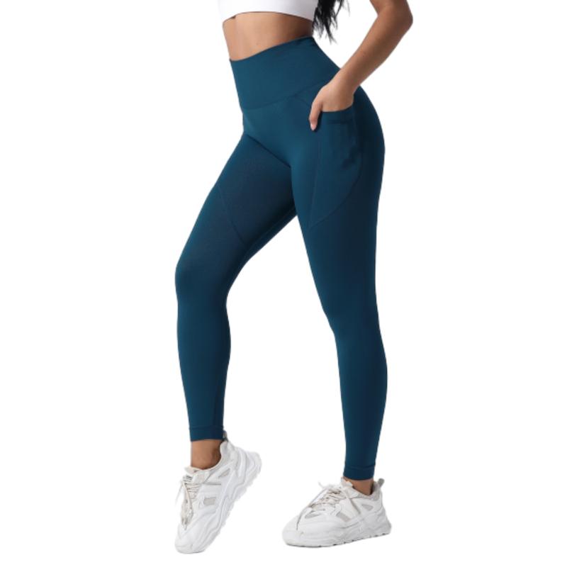 Solid Color Quick Drying High Waist Sports Legging With Pocket,Fitness Running Workout Yoga Tight Pants,Women's Activewear