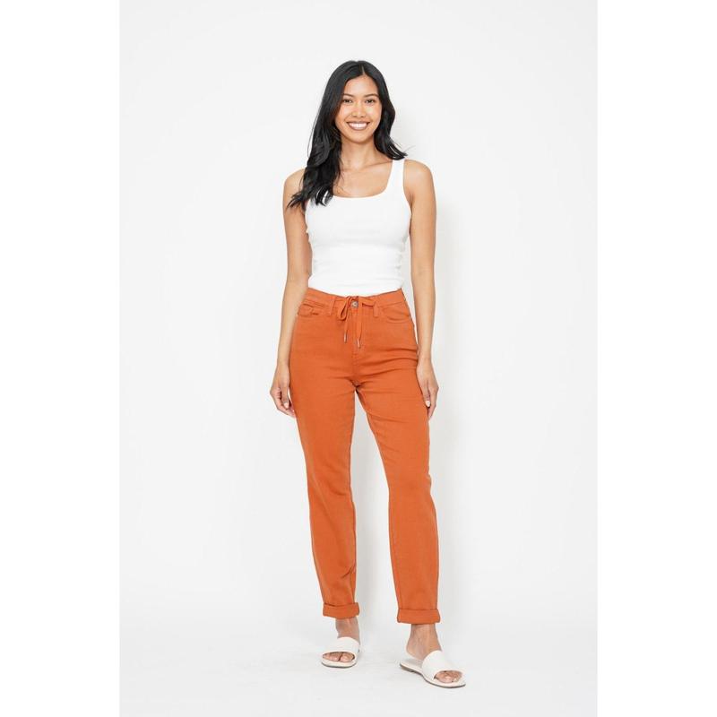 JUDY BLUE HI WAISTED AUBURN ORANGE GARMENT DYED DOUBLE CUFF JOGGERS