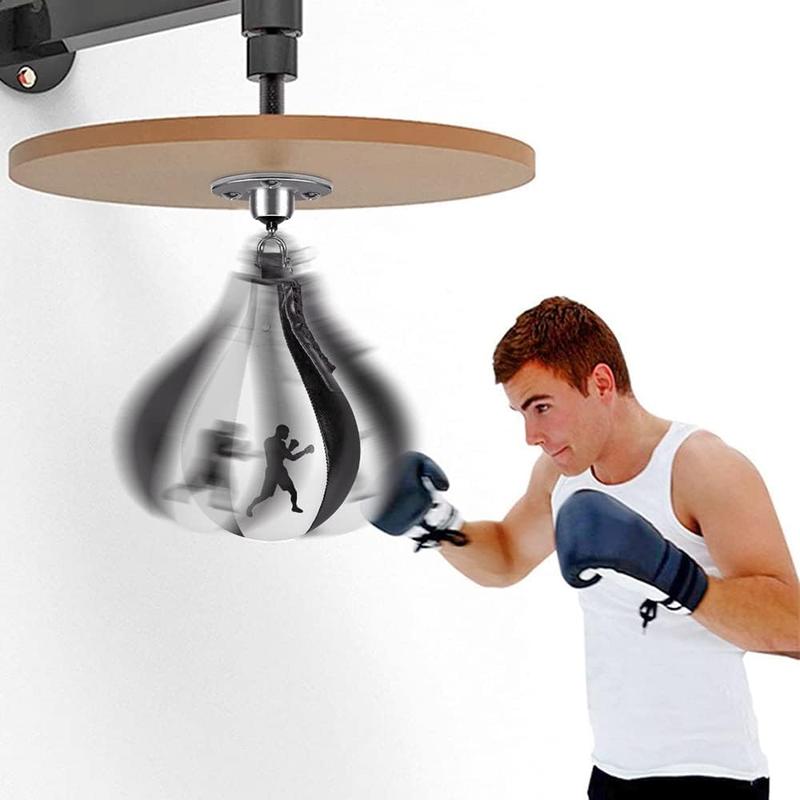 Boxing Speed Bag Kit & Boxing Speed Bag - Premium Leather Bag with 360? Swivel and Inflator - Easy to Install and Use - Improve Your Speed and Reflexes