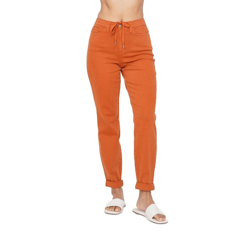 JUDY BLUE HI WAISTED AUBURN ORANGE GARMENT DYED DOUBLE CUFF JOGGERS