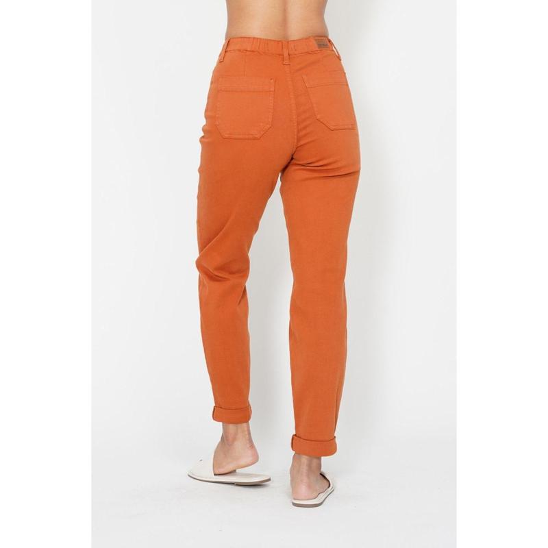 JUDY BLUE HI WAISTED AUBURN ORANGE GARMENT DYED DOUBLE CUFF JOGGERS