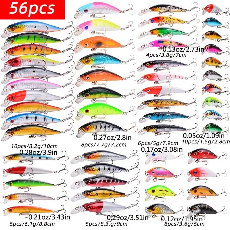 Artificial Fishing Lure Set with Hooks, 56pcs set Fake Fishing Bait, Outdoor Fishing Accessories for Fishing Enthusiasts