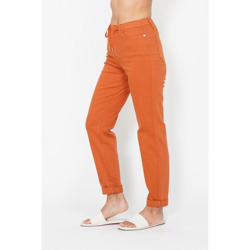 JUDY BLUE HI WAISTED AUBURN ORANGE GARMENT DYED DOUBLE CUFF JOGGERS