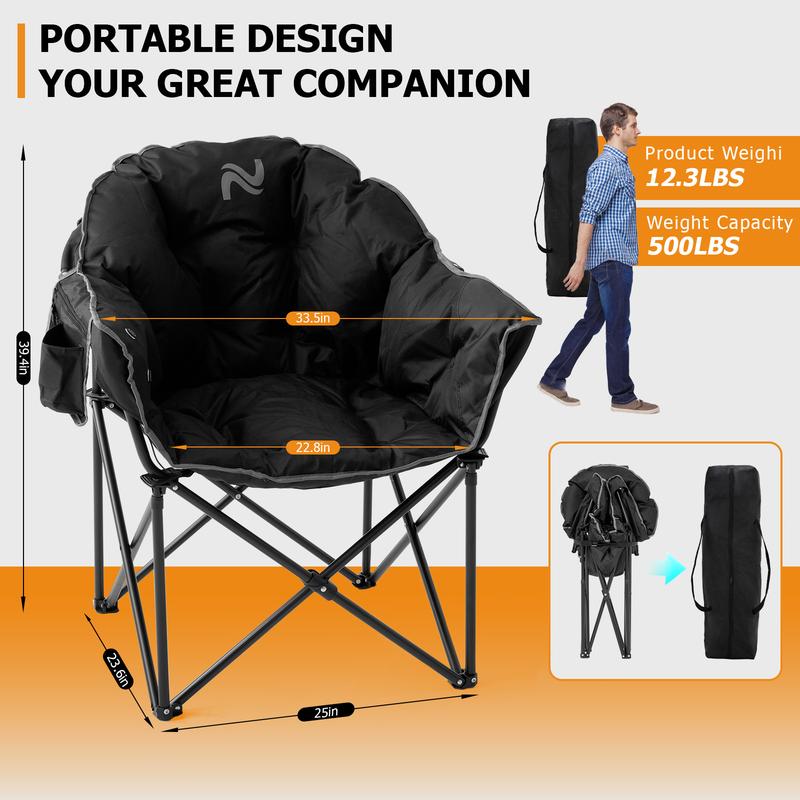 Slsy Heated Camping Chair Oversized, Outdoor Portable Heated Folding Chairs, Heated Foldable Chair Seat Supports 500 lbs, Heating Chair for Outdoor Sports, Camping, Patio, and Picnics