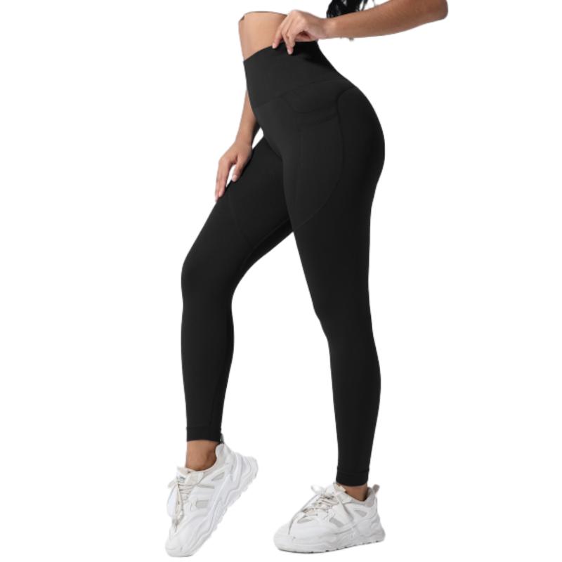 Solid Color Quick Drying High Waist Sports Legging With Pocket,Fitness Running Workout Yoga Tight Pants,Women's Activewear