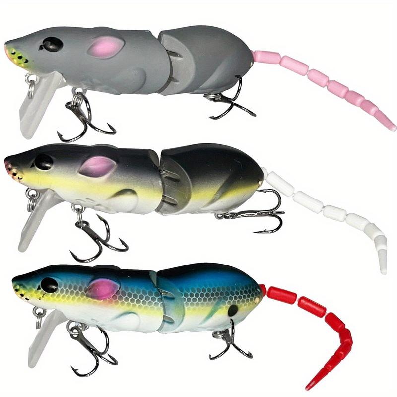 Artificial Fishing Lure, 3 Counts set Water Surface Fishing Lure, Swimbait Rat Fishing Bait, Fishing Accessories for Outdoor Fishing, Summer Gift,  Fishing Equipment