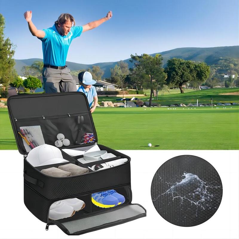 Golf Trunk Organizer, 2 Layer Golf Storage Bag with Independent Compartment, Golf Accessories Storage Bag for Ball, Tee, Clothes, Gloves, Accessories