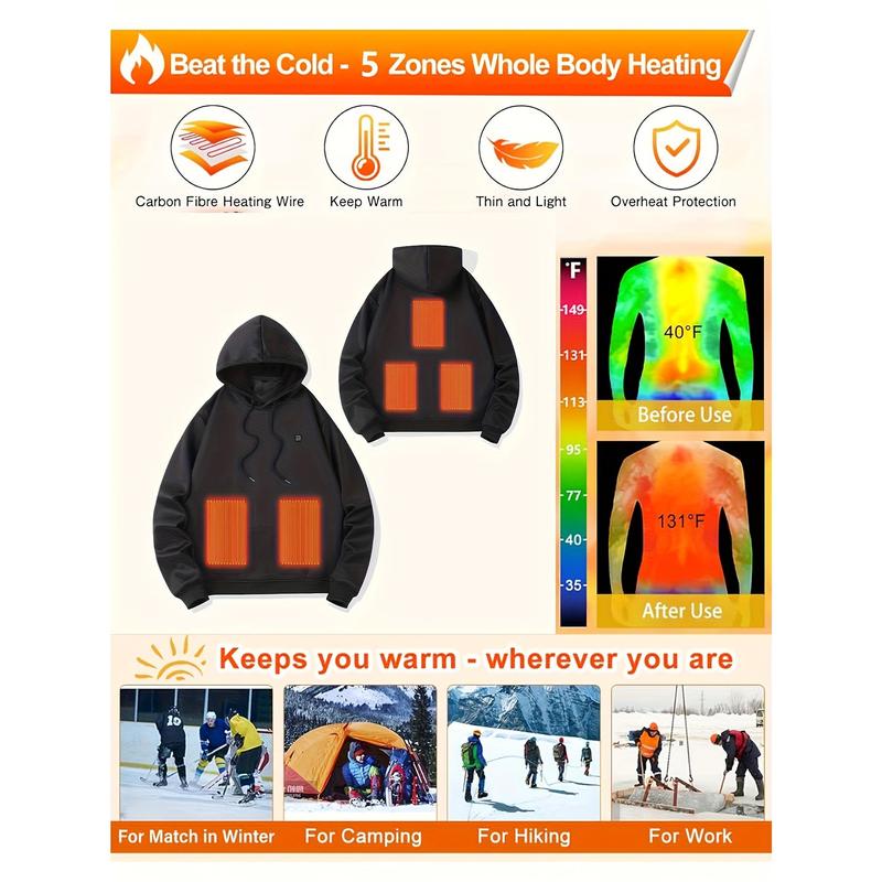 Women's Heated Hoodie Heated Sweatshirt Coat USB Electric Jacket with 3 One Heating Level and 5 One Heating Zone, Suitable for Outdoor Camping, Cycling, Hiking, Fishing, Skiing (Battery Pack Not Included)