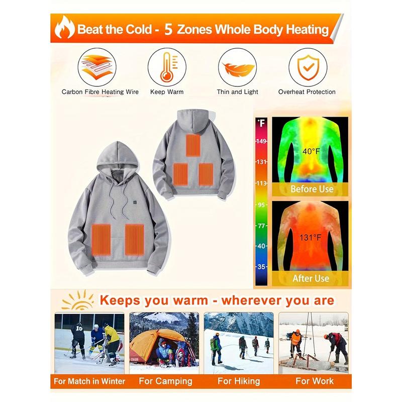 Women's Heated Hoodie Heated Sweatshirt Coat USB Electric Jacket with 3 One Heating Level and 5 One Heating Zone, Suitable for Outdoor Camping, Cycling, Hiking, Fishing, Skiing (Battery Pack Not Included)