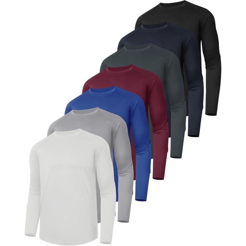 7 Pack Long Sleeve Shirts for Men - Dry Fit Moisture Wicking Sun Protection UV UPF T-Shirts for Fishing Workout Gym