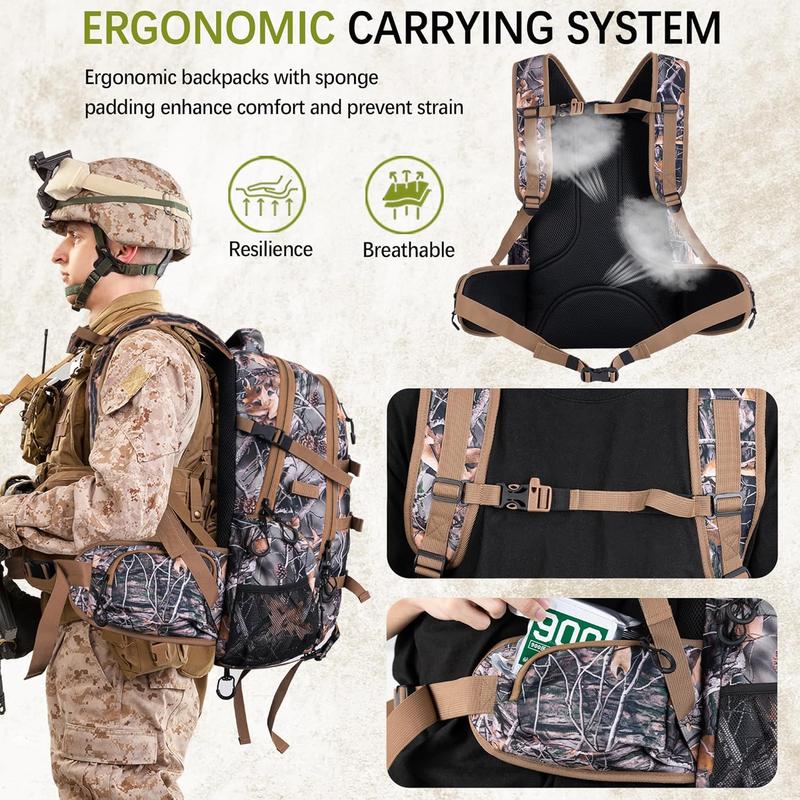 600D Waterproof Hunting Backpack for Men,Camo Hunting Pack with Bow Holder