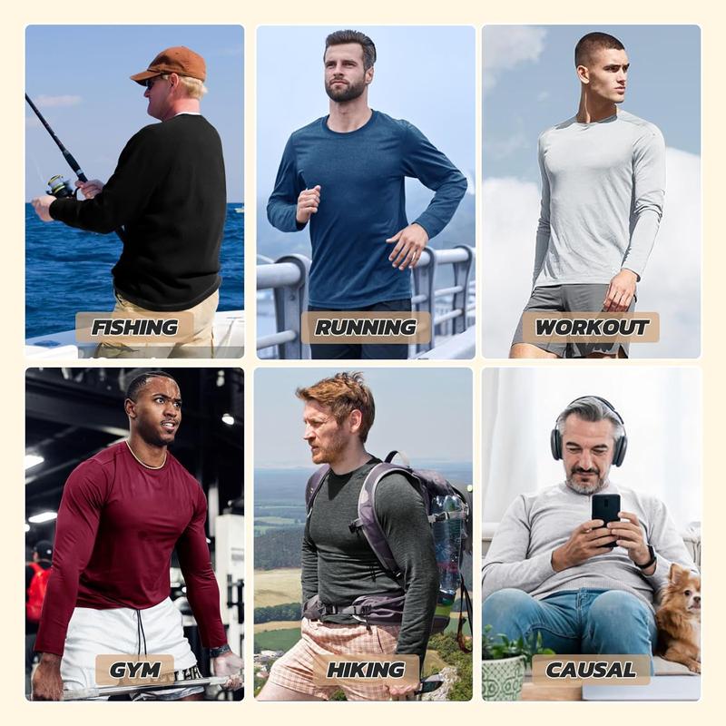 7 Pack Long Sleeve Shirts for Men - Dry Fit Moisture Wicking Sun Protection UV UPF T-Shirts for Fishing Workout Gym