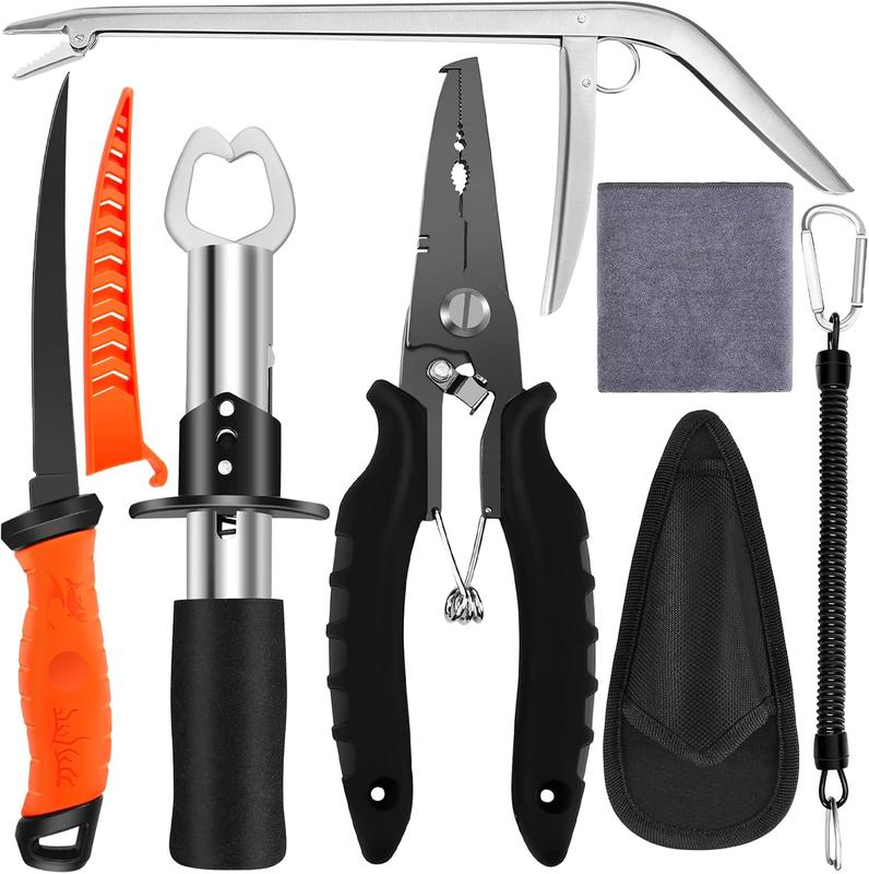 Fishing Tool Kit - Fishing Pliers, Hook Remover, Fish GripperFish Scale, Fish Knife, Saltwater Fishing Gear with Sharpeners, Best Gifts for Men