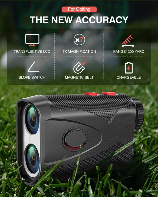 Golf Rangefinder Laser Range Finder with Slope, 1200Yards, 7X Magnification for Golf Hunting with Flag Pole Lock Vibration, Magnet Stripe Rechargeable