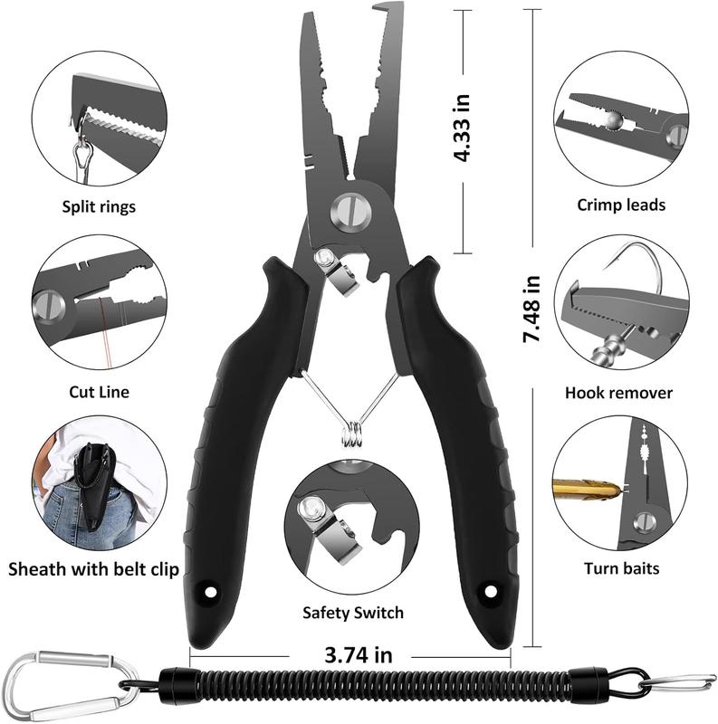 Fishing Tool Kit - Fishing Pliers, Hook Remover, Fish GripperFish Scale, Fish Knife, Saltwater Fishing Gear with Sharpeners, Best Gifts for Men