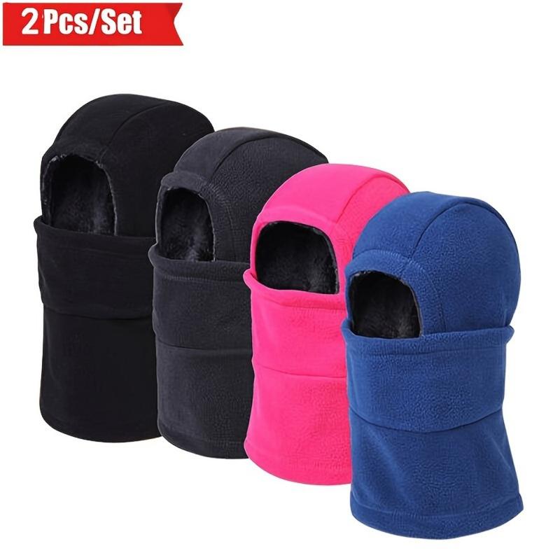 2Pcs  set Thick Fleece Hood Balaclava Winter Windproof Mask Neck Cover Hats For Men And Women, Cold Weather Motorcycle Mask Hood Outdoor Sports Windproof Hat