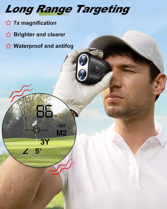 Range Finder Golf Rangefinder with Slope, Laser Range finder with Flag Pole Lock Vibration, 1200 Yards, 7X Magnification for Golf Hunting, Rechargeable rangefinder with Magnet Mount - Ideal for Golfer