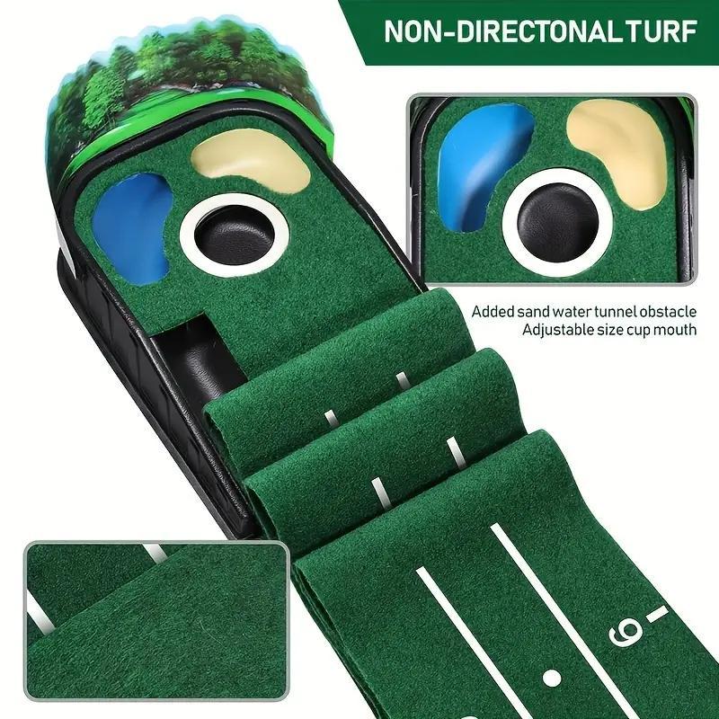 Automatic Putting Green, Indoor Golf Putting Mat, Practice Putting Mat with Lenticular 3D Backplate, Alignment Guides and Ball Return