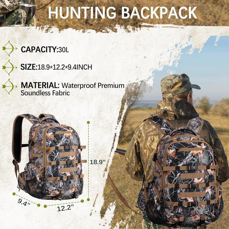 600D Waterproof Hunting Backpack for Men,Camo Hunting Pack with Bow Holder