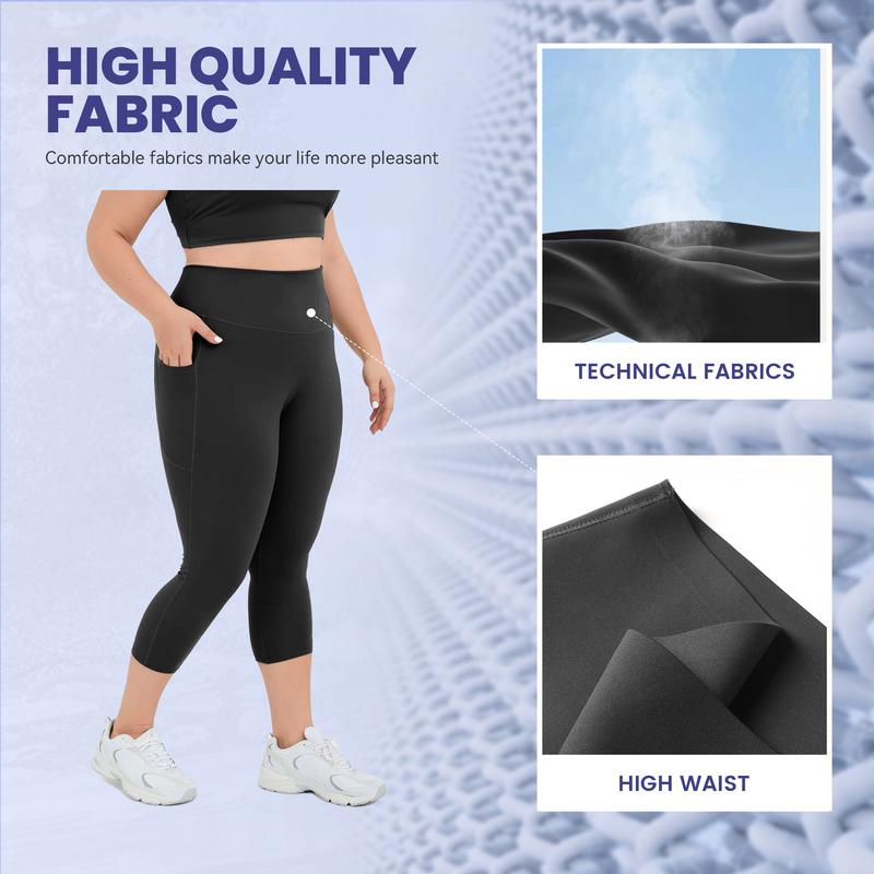 Viconow Tummy Control Capris Shorts for Women with Pockets - High Waist Bike Leggings for Gym Workout Athletic Running Yoga