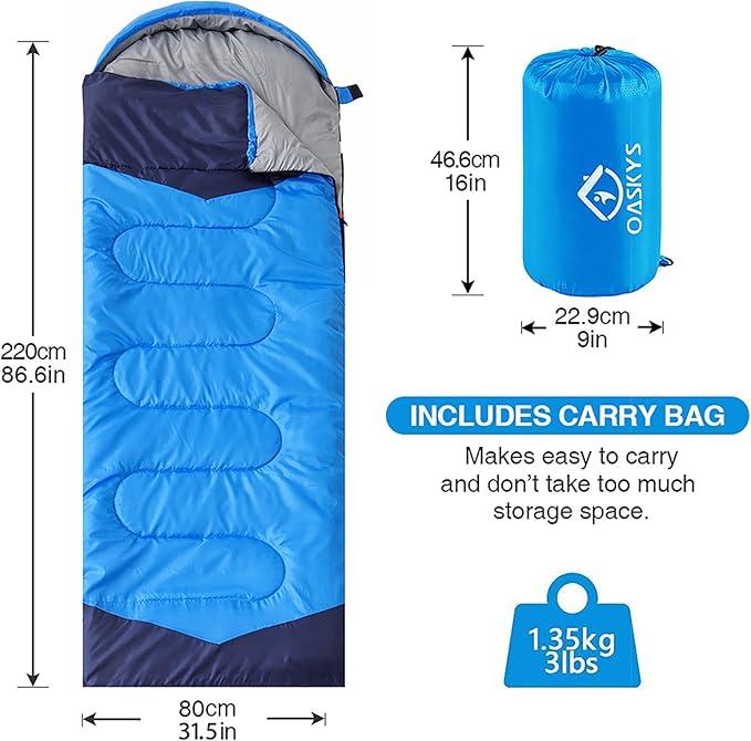 Camping Sleeping Bag - 3 Season Warm & Cool Weather - Summer Spring Fall Lightweight Waterproof for Adults Kids - Camping Gear Equipment, Traveling, and Outdoors