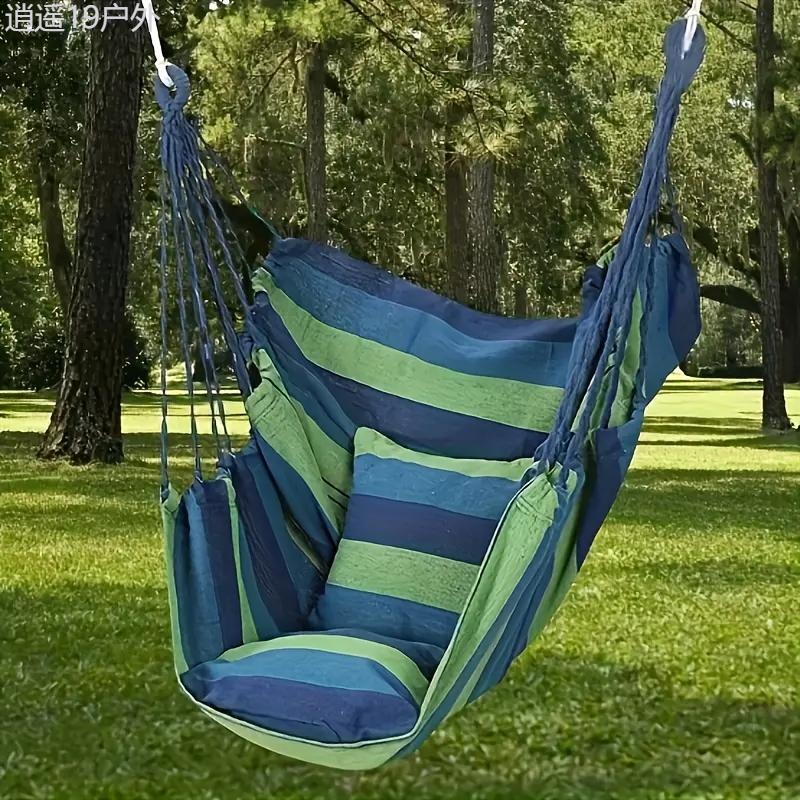 Portable Outdoor Camping Hammock Swing Chair with 2 Pillows, Sturdy Cotton Fabric Hanging Chair for Home, Bedroom, Yard, Garden - Comfortable and Durable Porch Swing (Material: Fabric)