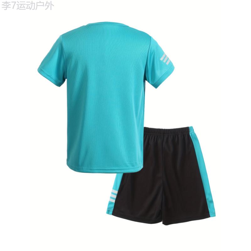 2pcs Boys Breathable Sports Jersey Outdoor Set, Casual Quick-drying Short Sleeve T-shirt&Shorts, Boys Basketball Football Clothing For Summer