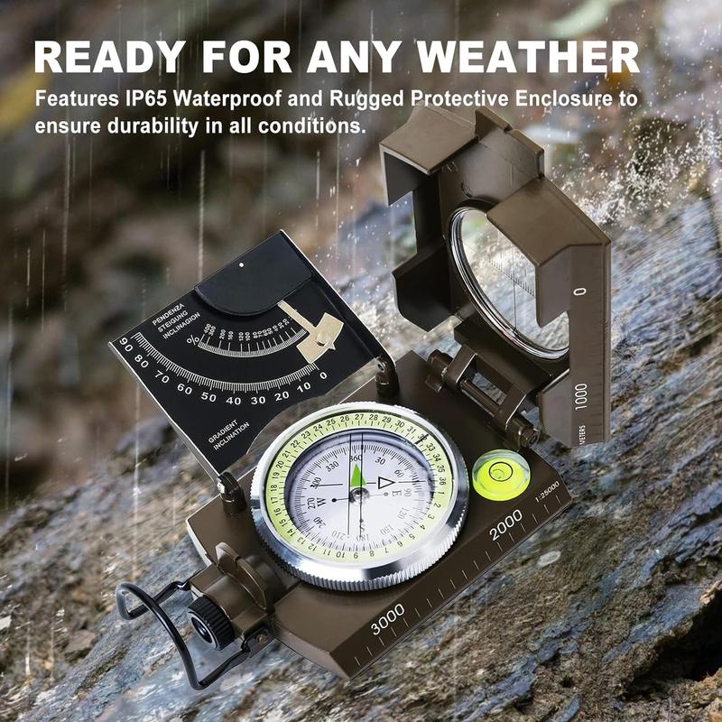 Multifunctional Military Compass with Inclinometer, Sighting, Optic, Resistant & Waterproof Compass, Essential for Hiking, Camping, Scouting