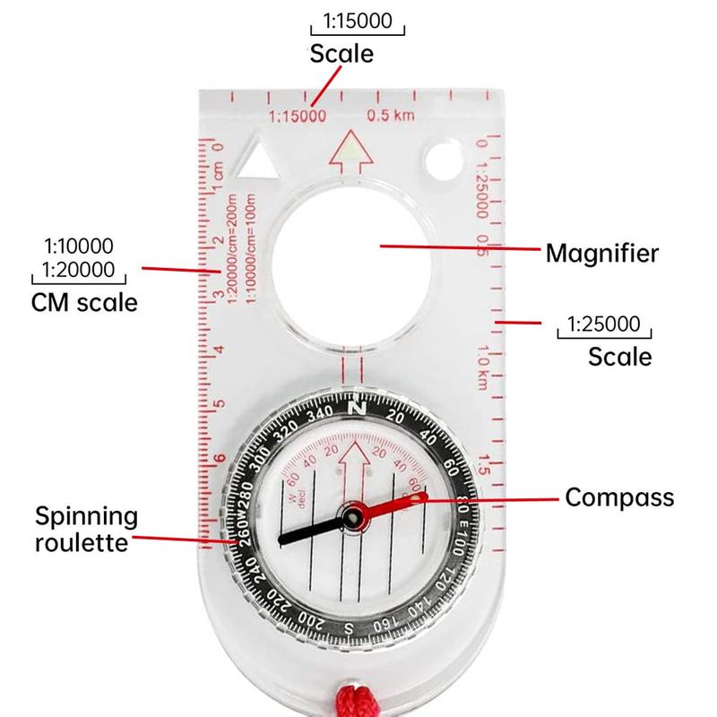 Multifunctional Waterproof Navigation Compass, Ruler with Adjustable Lanyard, Multifunctional Compass for Explorer Hiking & Navigation