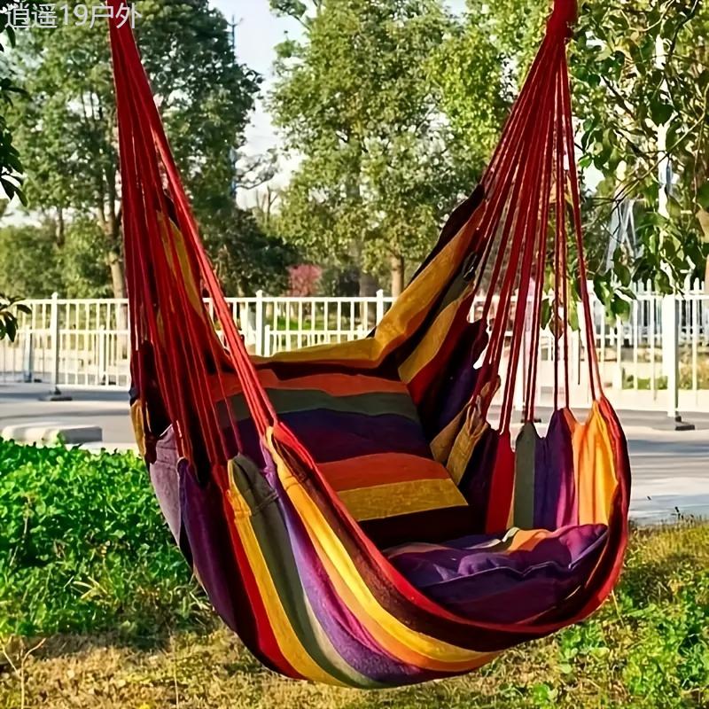 Portable Outdoor Camping Hammock Swing Chair with 2 Pillows, Sturdy Cotton Fabric Hanging Chair for Home, Bedroom, Yard, Garden - Comfortable and Durable Porch Swing (Material: Fabric)