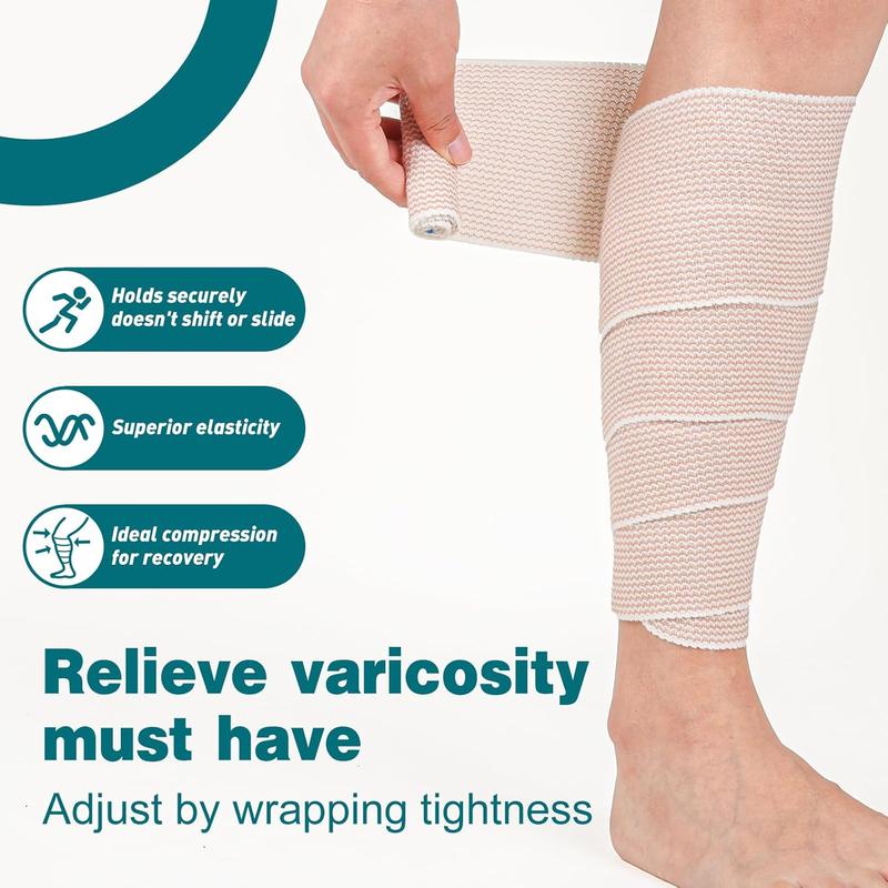 4 in Premium 15 Pack Elastic Bandage Wrap, Lymphedema Wraps for Legs, Ankle, Knee, Tummy, Body Wrap, Compression Leg Wraps, Latex-