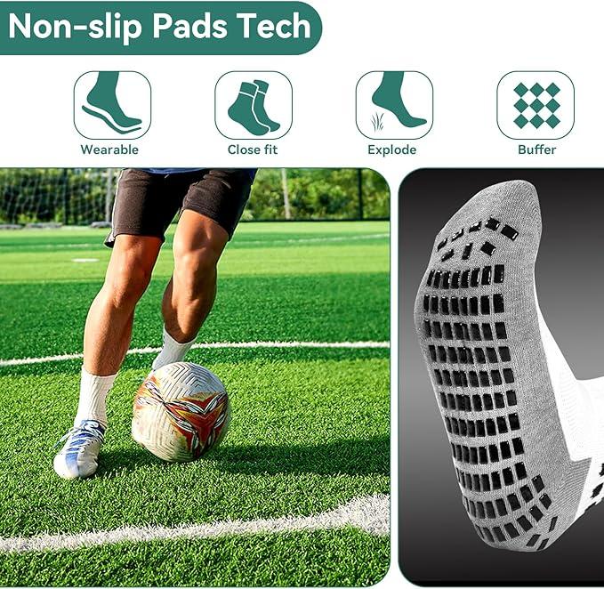 Men's Soccer Socks - Non Skid Anti Slip Socks for Football Basketball Hockey Rugby Sports 2 Pair