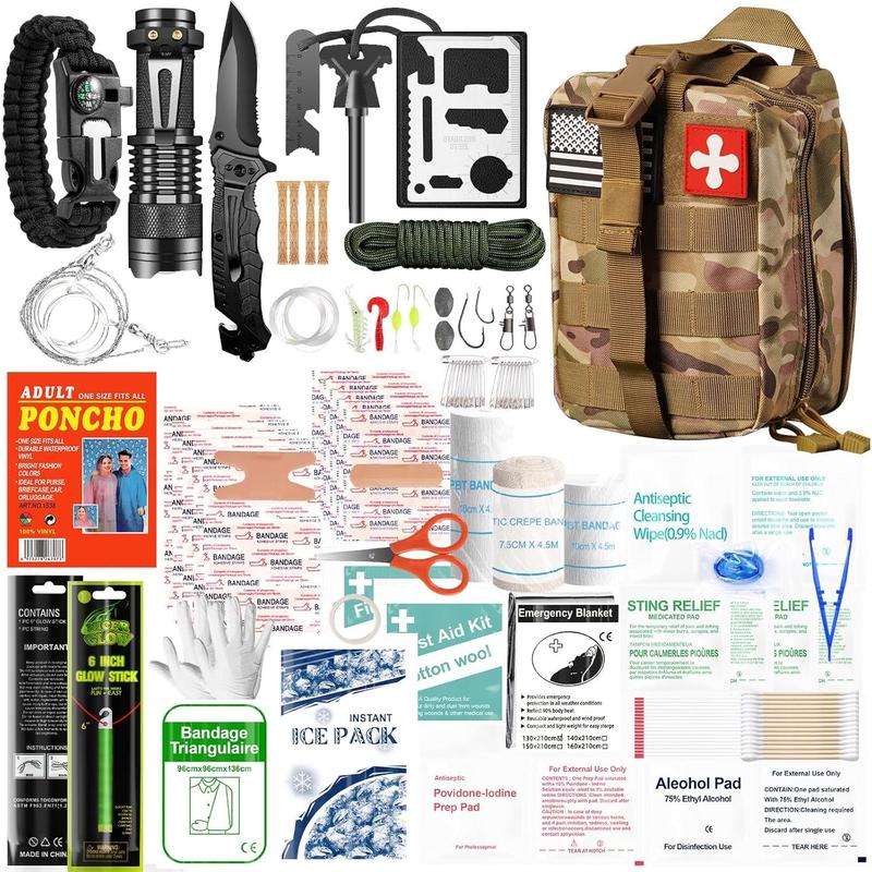 Survival Kits, 174Pcs Survival Gear First Aid Kit IFAK with Molle System Essential Camping Gear Emergency Medical Supplies for Car Fishing Hunting Outdoor Adventure