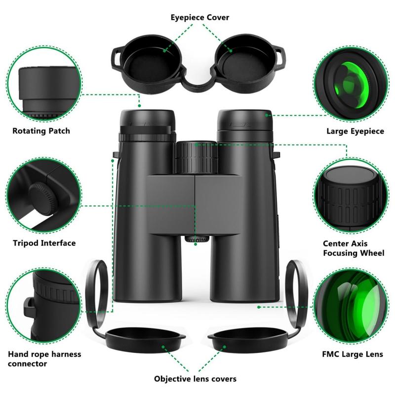 Binoculars for Adults and Kids High Powered Large Eyepiece Compact Binoculars for Bird Watching Waterproof Easy Focus Binoculars with Low Light Vision for Outdoor Hunting & Travel 12x42 (Black)