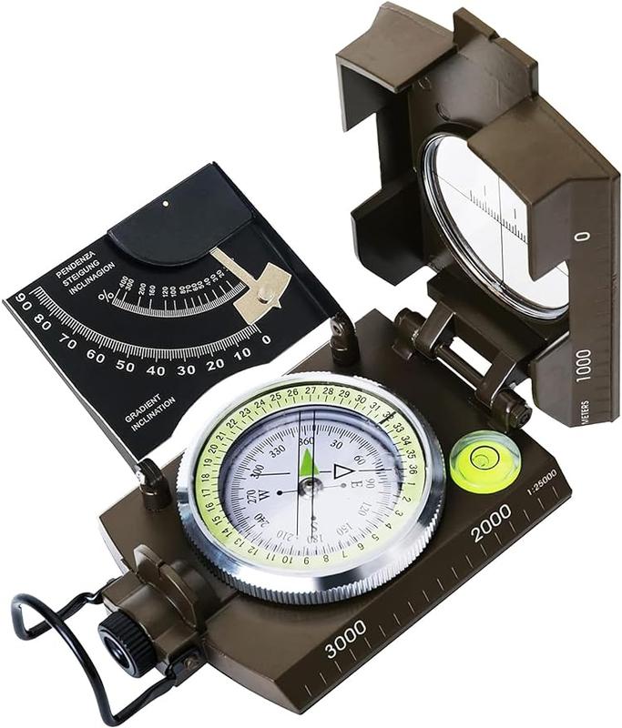 Multifunctional Military Compass with Inclinometer, Sighting, Optic, Resistant & Waterproof Compass, Essential for Hiking, Camping, Scouting