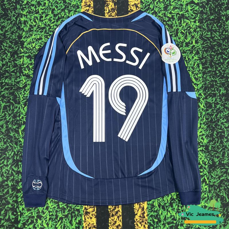 2006 World Cup Argentina Jersey Away No. 19 Messi Riquelme Soccer Training Jersey Long Sleeve