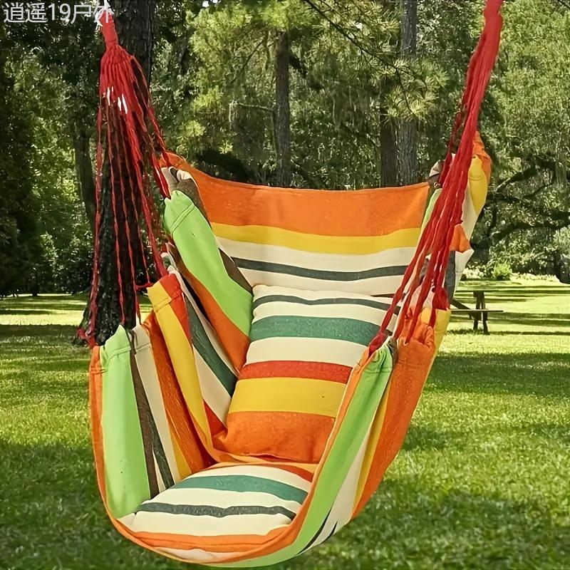 Portable Outdoor Camping Hammock Swing Chair with 2 Pillows, Sturdy Cotton Fabric Hanging Chair for Home, Bedroom, Yard, Garden - Comfortable and Durable Porch Swing (Material: Fabric)