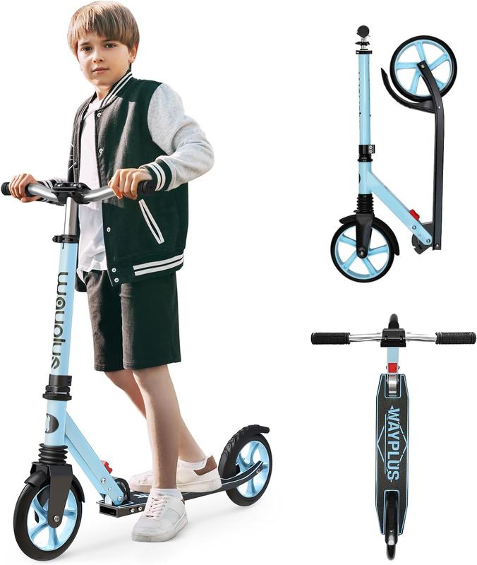 WAYPLUS Kick Scooter for Teens & Adults. Max Load 240 LBS. Foldable, Lightweight, 8IN Big Wheels For Teen and Adults, 4 Adjustable Levels. Bearing ABEC9