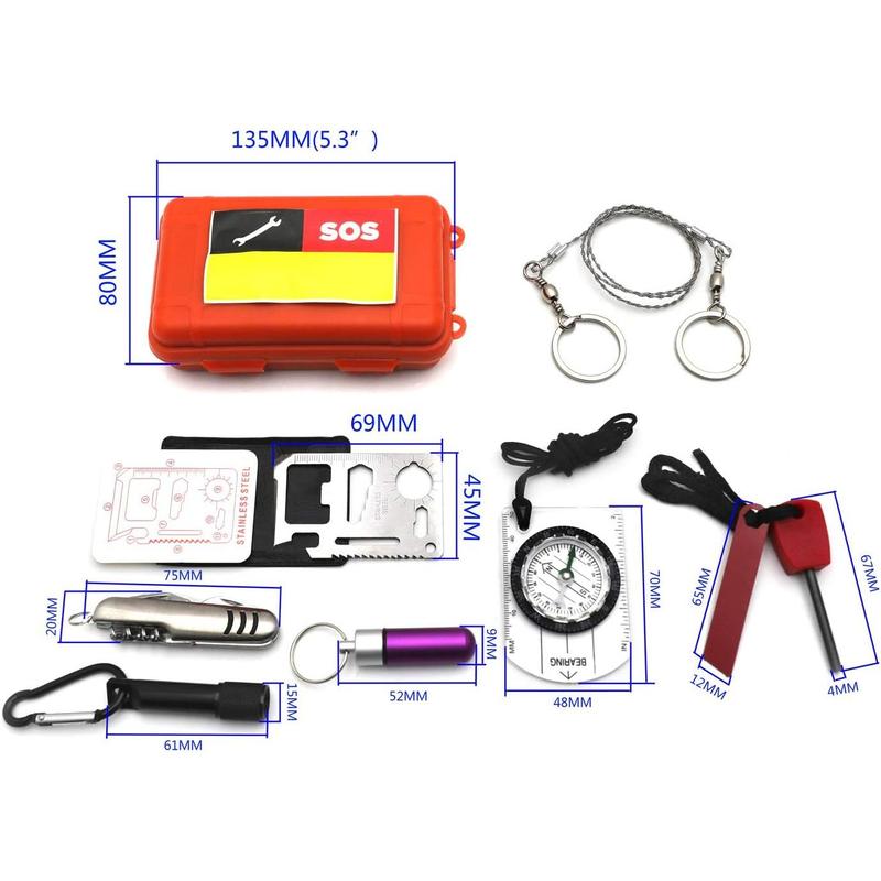 HTTMT- Emergency Gear Tools Box 8 in 1 SOS Help Outdoor Sport Camping Hiking Portable Foldable Survival Kit