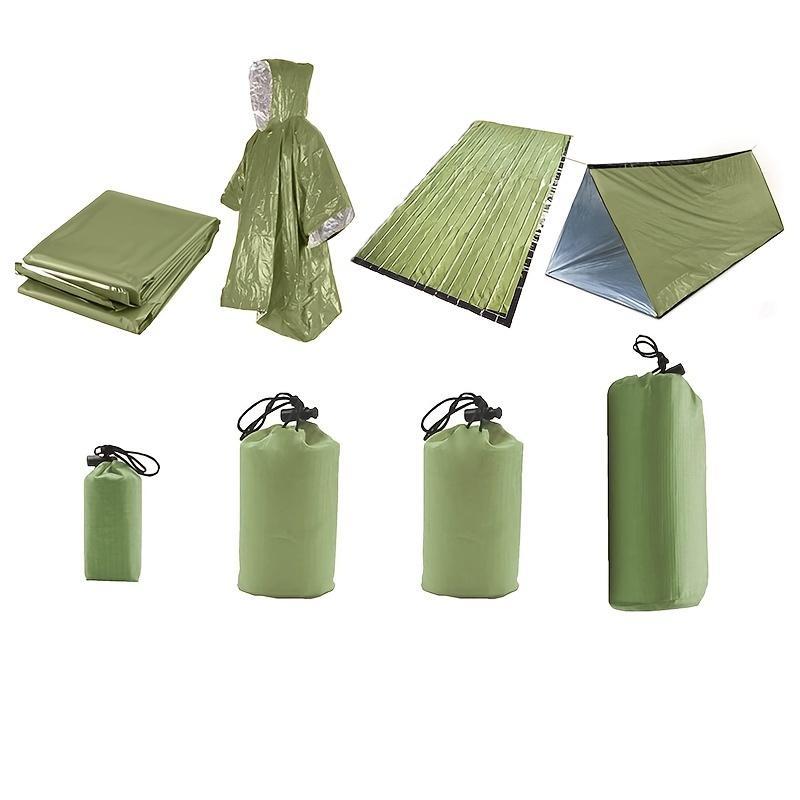 Outdoor Camping Tent Set, 4counts set Including Tent, Sleeping Bag, Raincoat & Blanket, Emergency Camping & Hiking Equipment