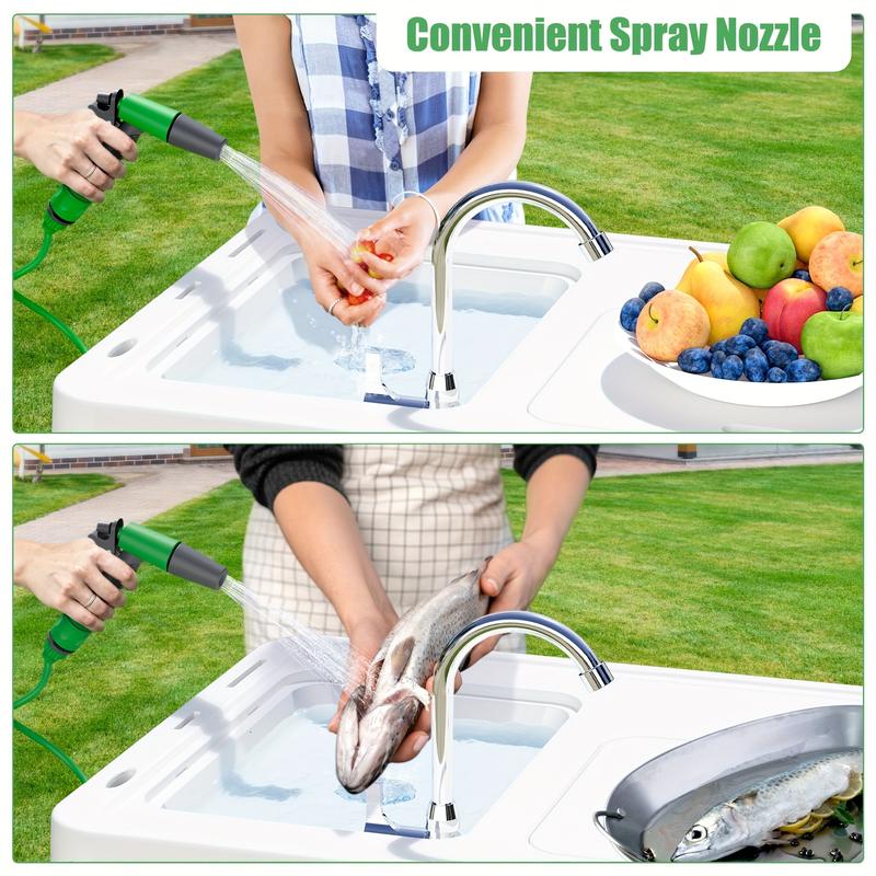 Portable Fish Cleaning Table With Sink, Folding Outdoor Camping Sink Station With Hose Hook Up, With Spray Gun And Tool Kit Heavy Duty Fillet Table With Faucet For Dock Beach Patio Picnic