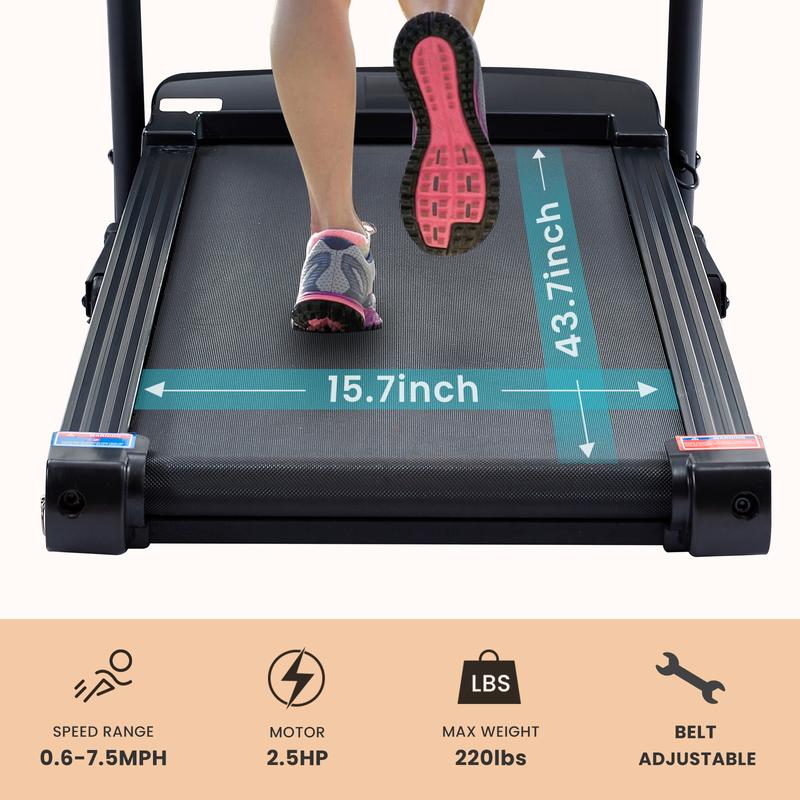 Treadmills - 2.5 HP hydraulic folding removable treadmill with 3-speed incline adjustment, 12 preset programs, 3 countdown modes, heart rate, bluetooth and more, suitable for home and gym use