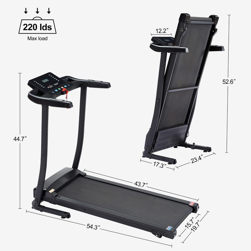 Treadmills - 2.5 HP hydraulic folding removable treadmill with 3-speed incline adjustment, 12 preset programs, 3 countdown modes, heart rate, bluetooth and more, suitable for home and gym use